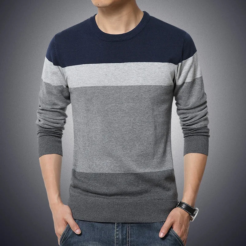 Casual Men's Sweater O-Neck Striped Slim Fit Knittwear 2026 Autumn Mens Sweaters Pullovers Pullover Men Pull Homme M-4XL