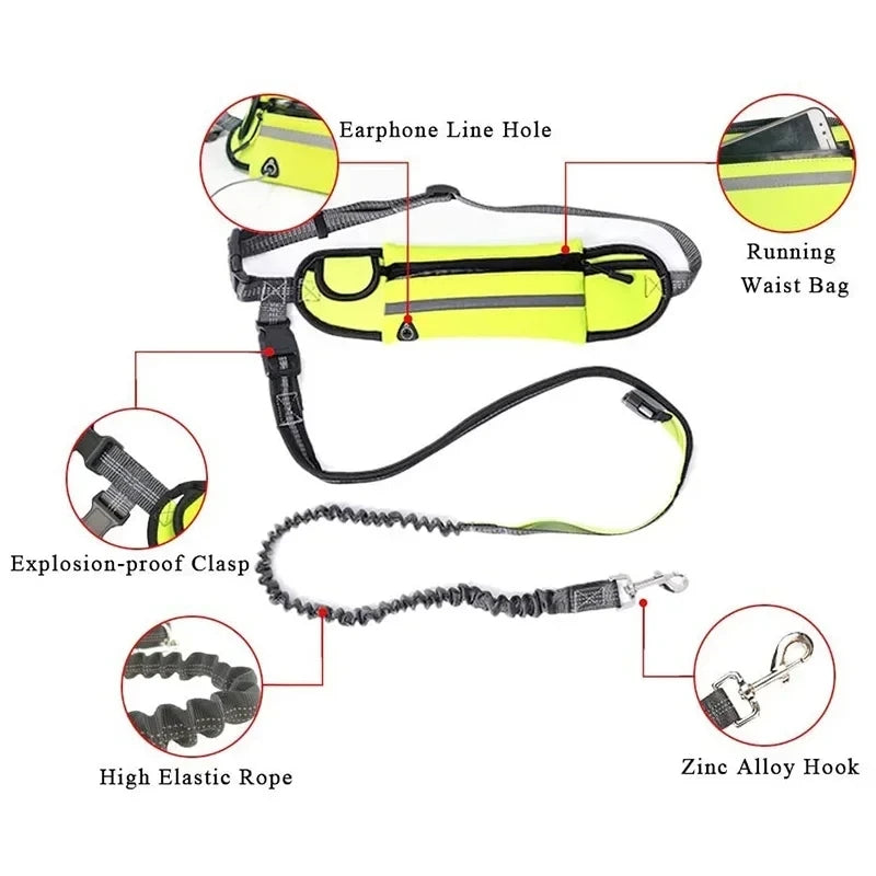 Hands Free Dog Leash Reflective Leash with Waist Bag Dog Traction Rope Retractable Elastic Belt for Running Walking Pet Product