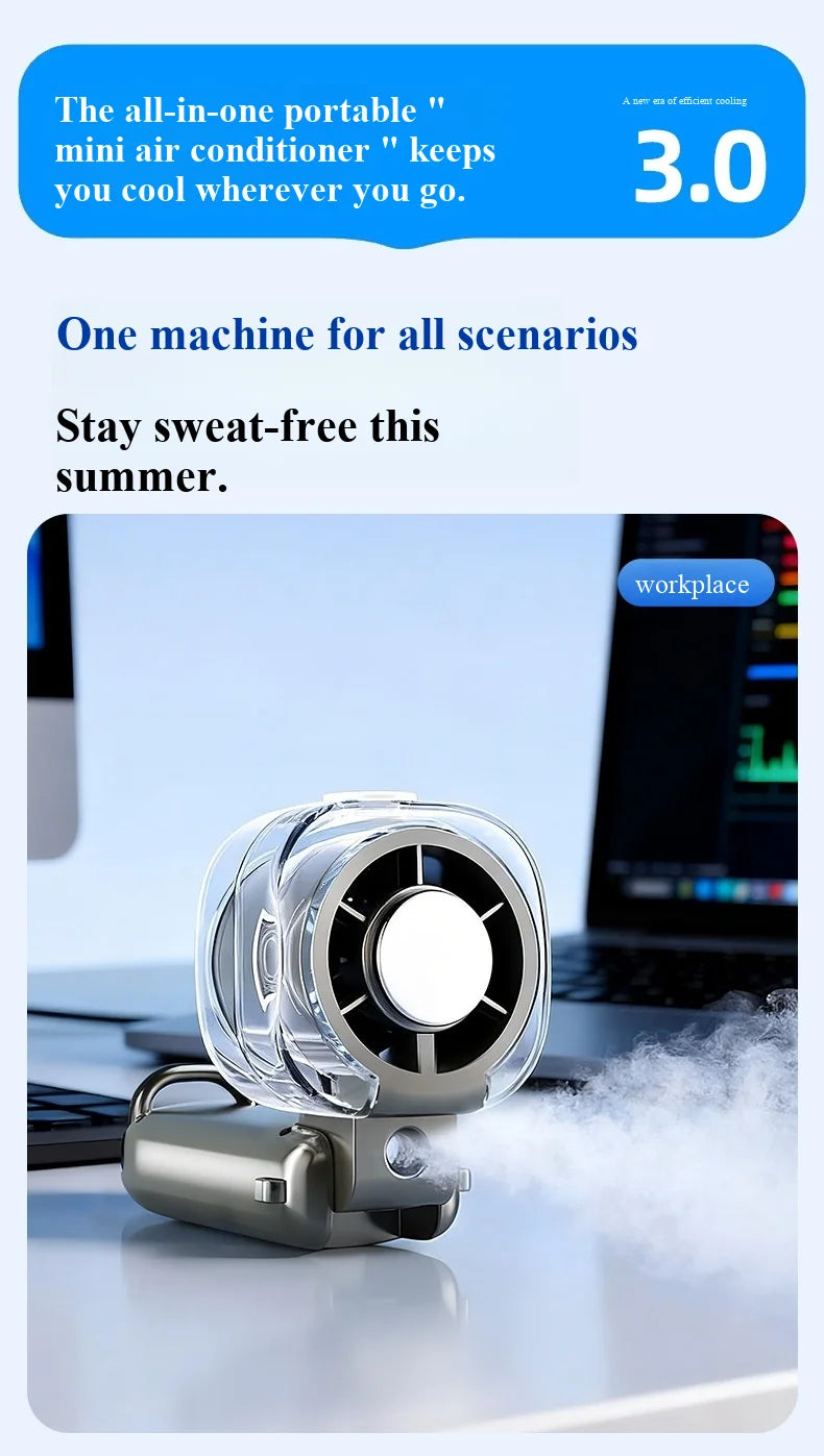2026 New High-Speed Fan Desktop Folding Digital Display Neck-Hanging Ice Spray Humidifying Mini Handheld Small Fan