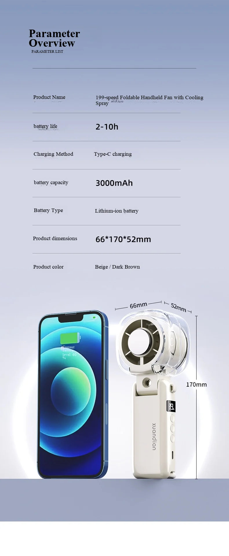 2026 New High-Speed Fan Desktop Folding Digital Display Neck-Hanging Ice Spray Humidifying Mini Handheld Small Fan