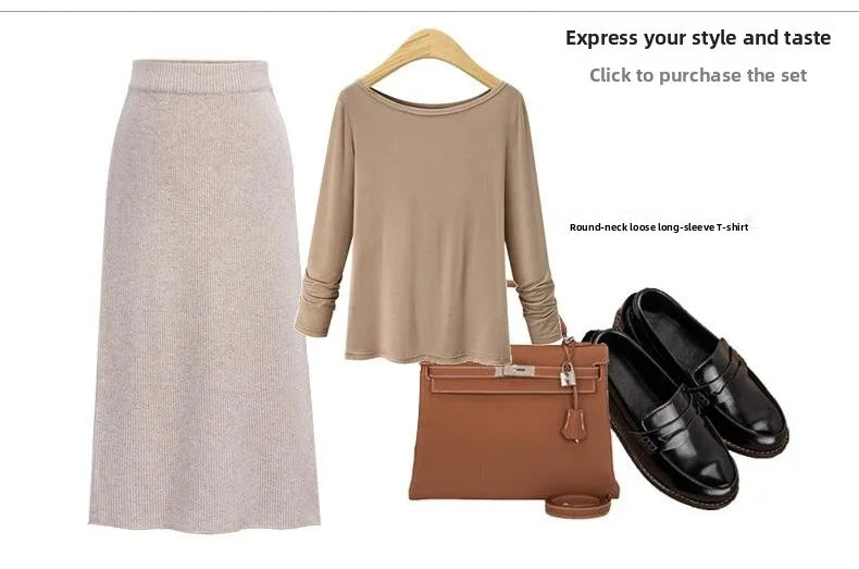 Elegant Mid-Length plus Size Woolen Half Skirt Women's Fashion Spring Autumn Winter Seasonal Batwing Style Skirt