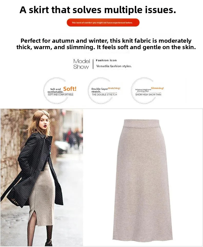 Elegant Mid-Length plus Size Woolen Half Skirt Women's Fashion Spring Autumn Winter Seasonal Batwing Style Skirt