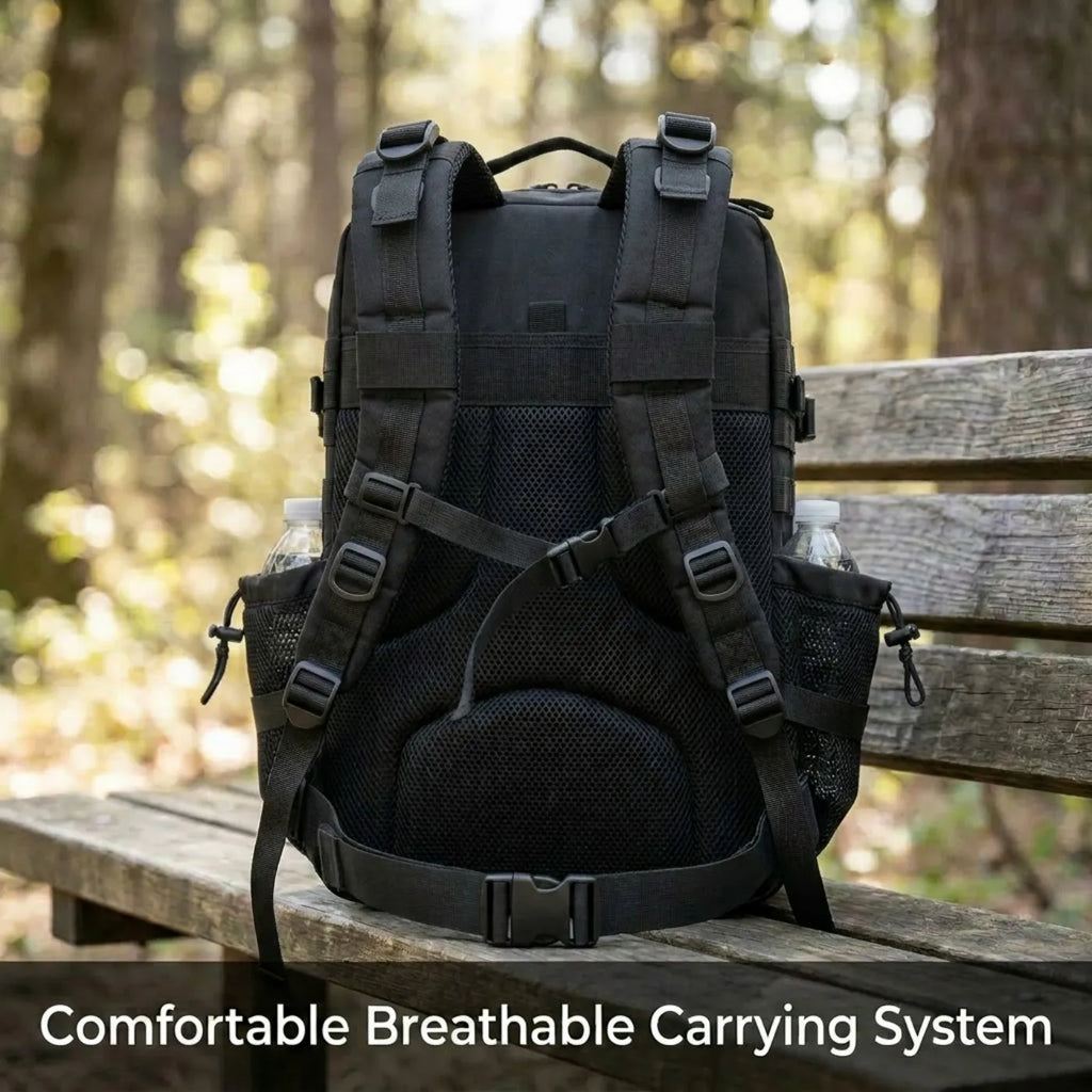 45L Large Capacity Tactical Fishing Backpack Angling Rucksack with Dual Water Bottle Cup Holders Outdoor Camping Fishing Tackle Storage Backpack for Sea Fishing Bank Fishing Hiking Trekking Travel Sports EDC Daily Carry Outdo