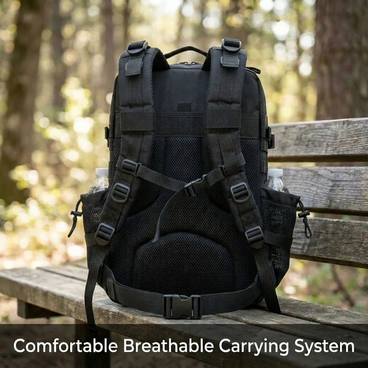 45L Large Capacity Tactical Fishing Backpack Angling Rucksack with Dual Water Bottle Cup Holders Outdoor Camping Fishing Tackle Storage Backpack for Sea Fishing Bank Fishing Hiking Trekking Travel Sports EDC Daily Carry Outdo