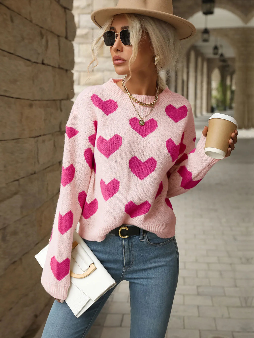 TEMUCross-Border New Products2026Autumn European and American casual top, Valentine's Day round-neck long-sleeve heart-patterned
