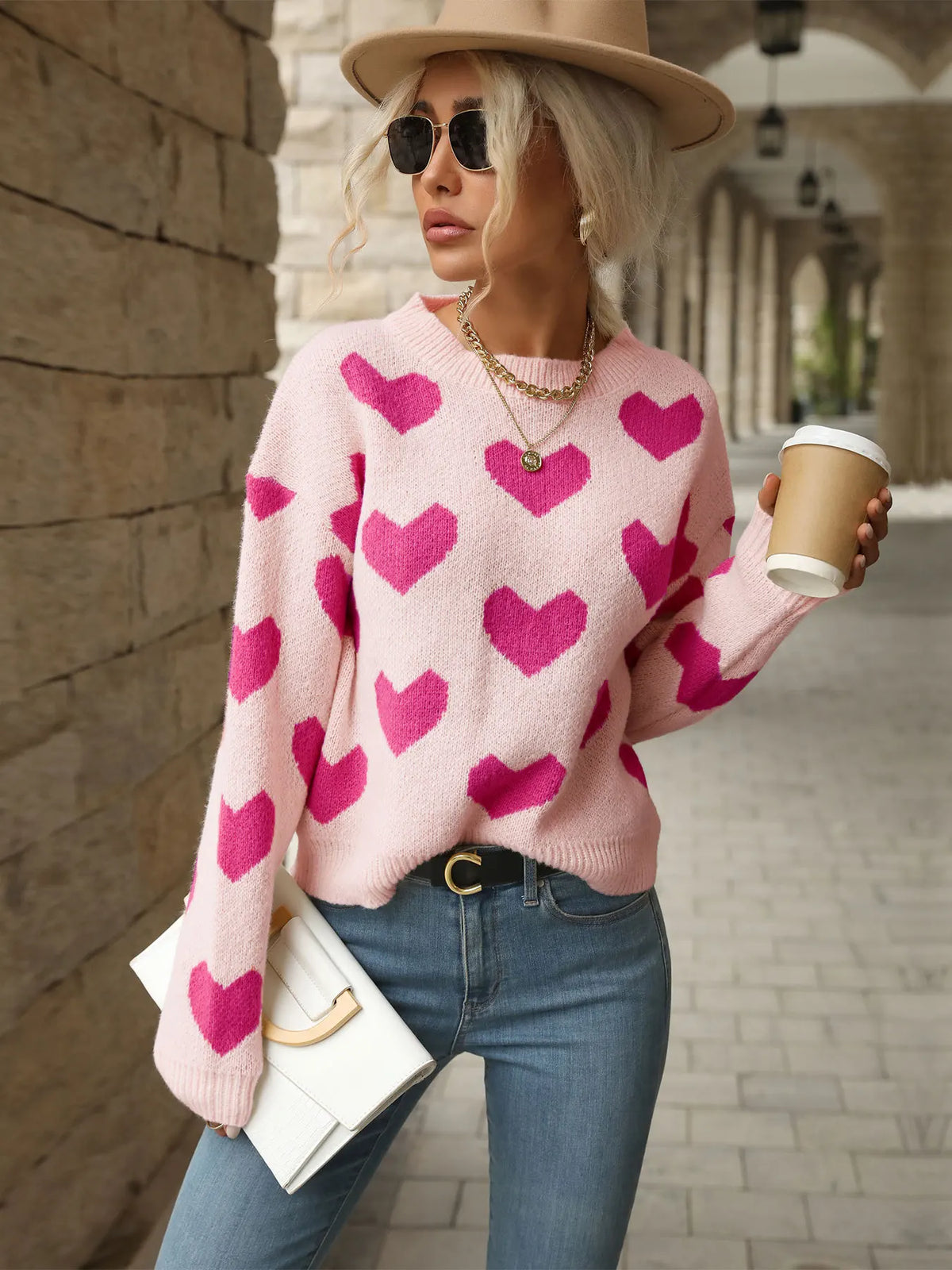 TEMUCross-Border New Products2026Autumn European and American casual top, Valentine's Day round-neck long-sleeve heart-patterned