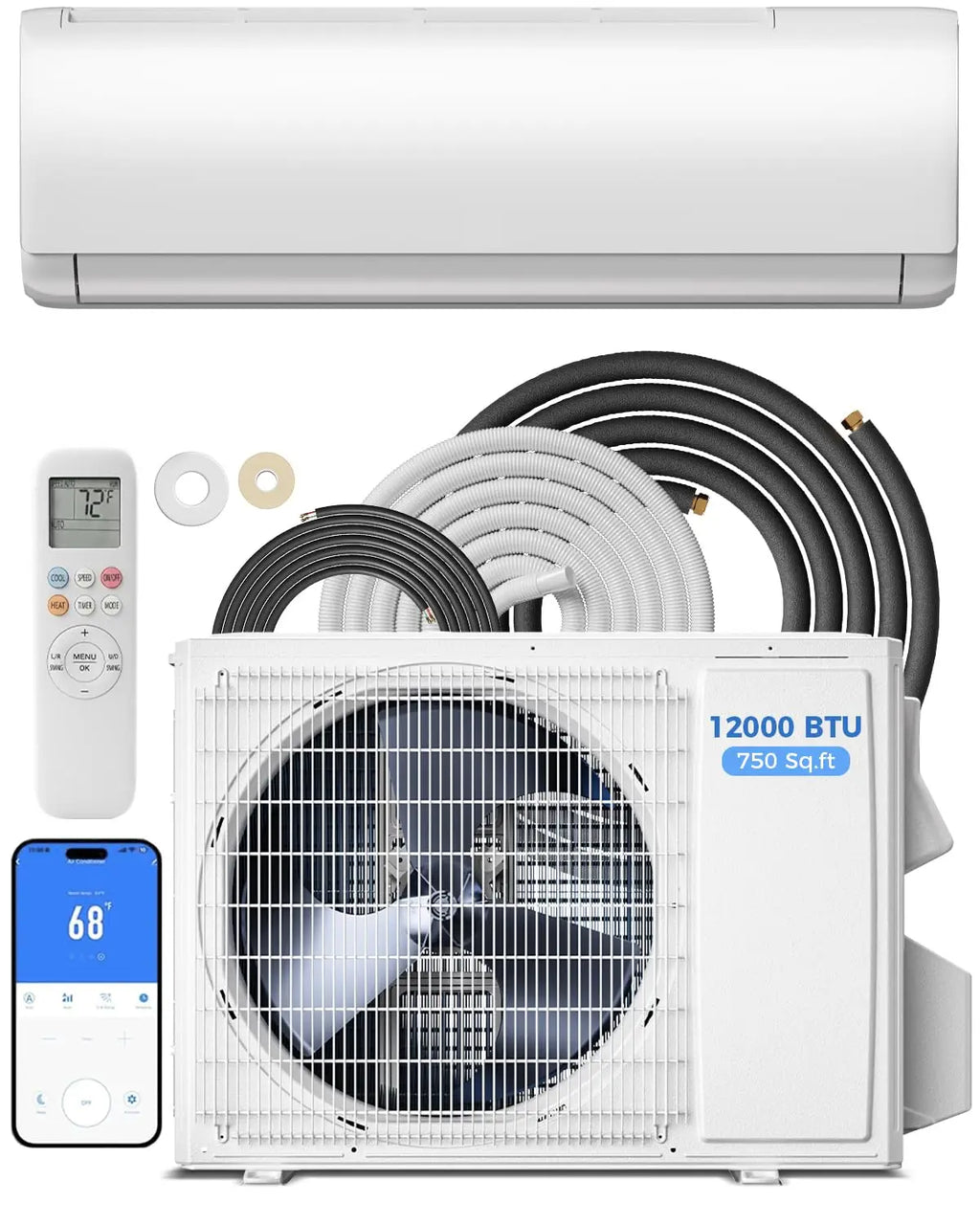 12000 BTU Mini Split AC/Heating System, 22 SEER2 115V, Cools Rooms up to 750 Sq.Ft