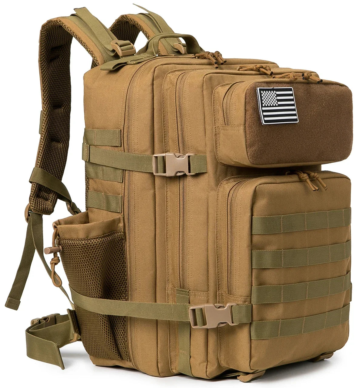 45L Large Capacity Tactical Fishing Backpack Angling Rucksack with Dual Water Bottle Cup Holders Outdoor Camping Fishing Tackle Storage Backpack for Sea Fishing Bank Fishing Hiking Trekking Travel Sports EDC Daily Carry Outdo