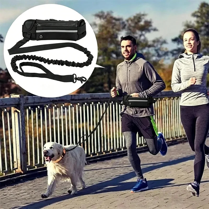 Dog Running Waist Leash Nylon Pet Leash with Waist Bag Retractable Elastic Belt Dog Traction Rope Reflective Belt Buckle