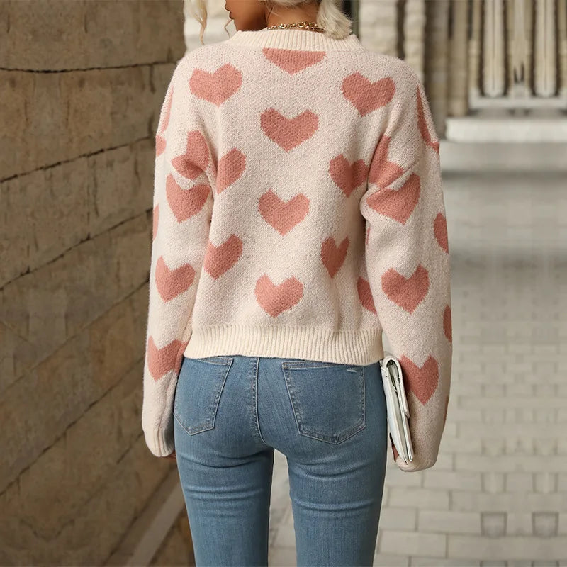 TEMUCross-Border New Products2026Autumn European and American casual top, Valentine's Day round-neck long-sleeve heart-patterned