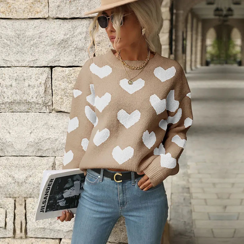 TEMUCross-Border New Products2026Autumn European and American casual top, Valentine's Day round-neck long-sleeve heart-patterned