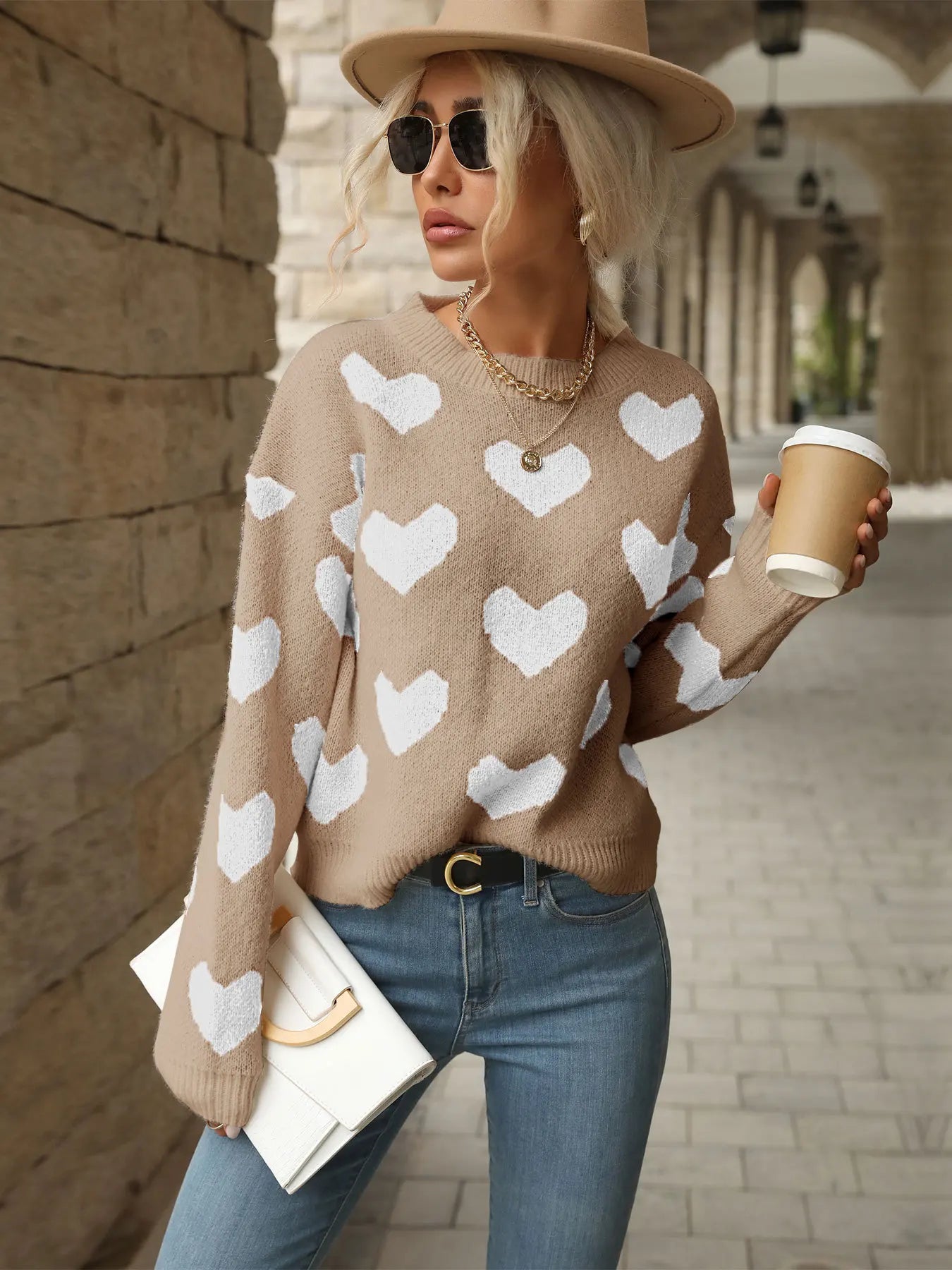 TEMUCross-Border New Products2026Autumn European and American casual top, Valentine's Day round-neck long-sleeve heart-patterned