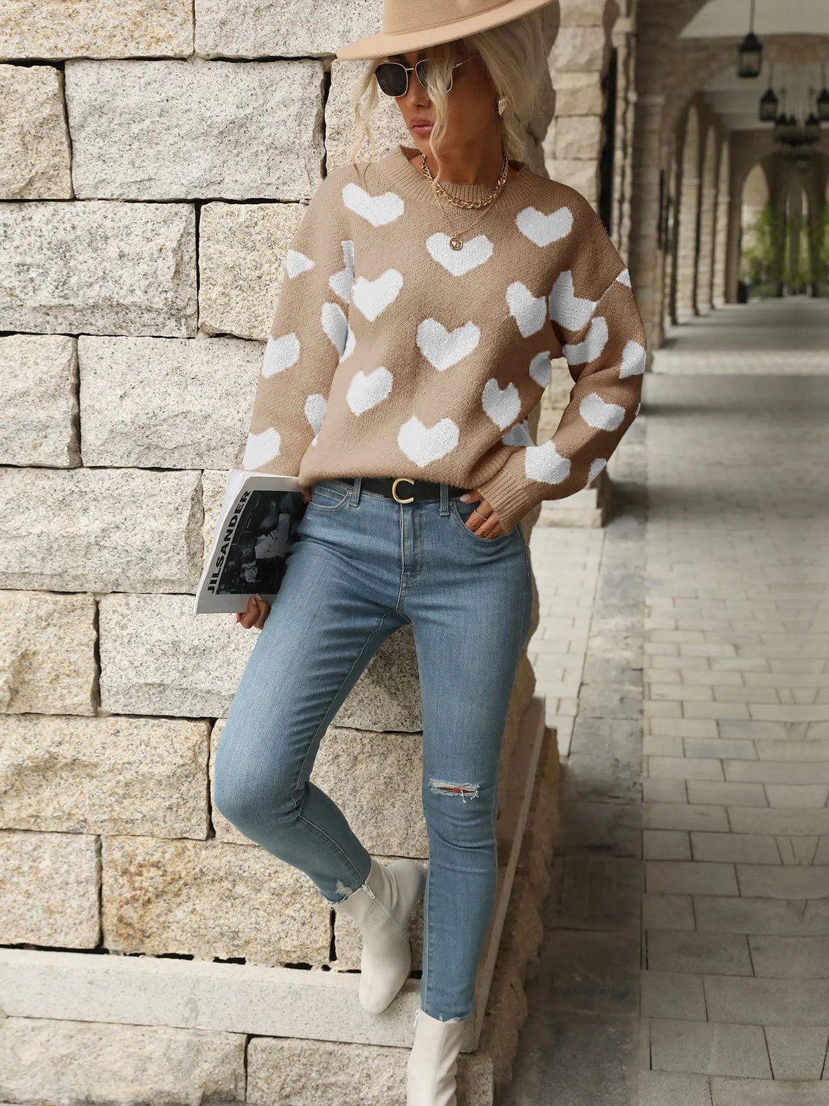 TEMUCross-Border New Products2026Autumn European and American casual top, Valentine's Day round-neck long-sleeve heart-patterned