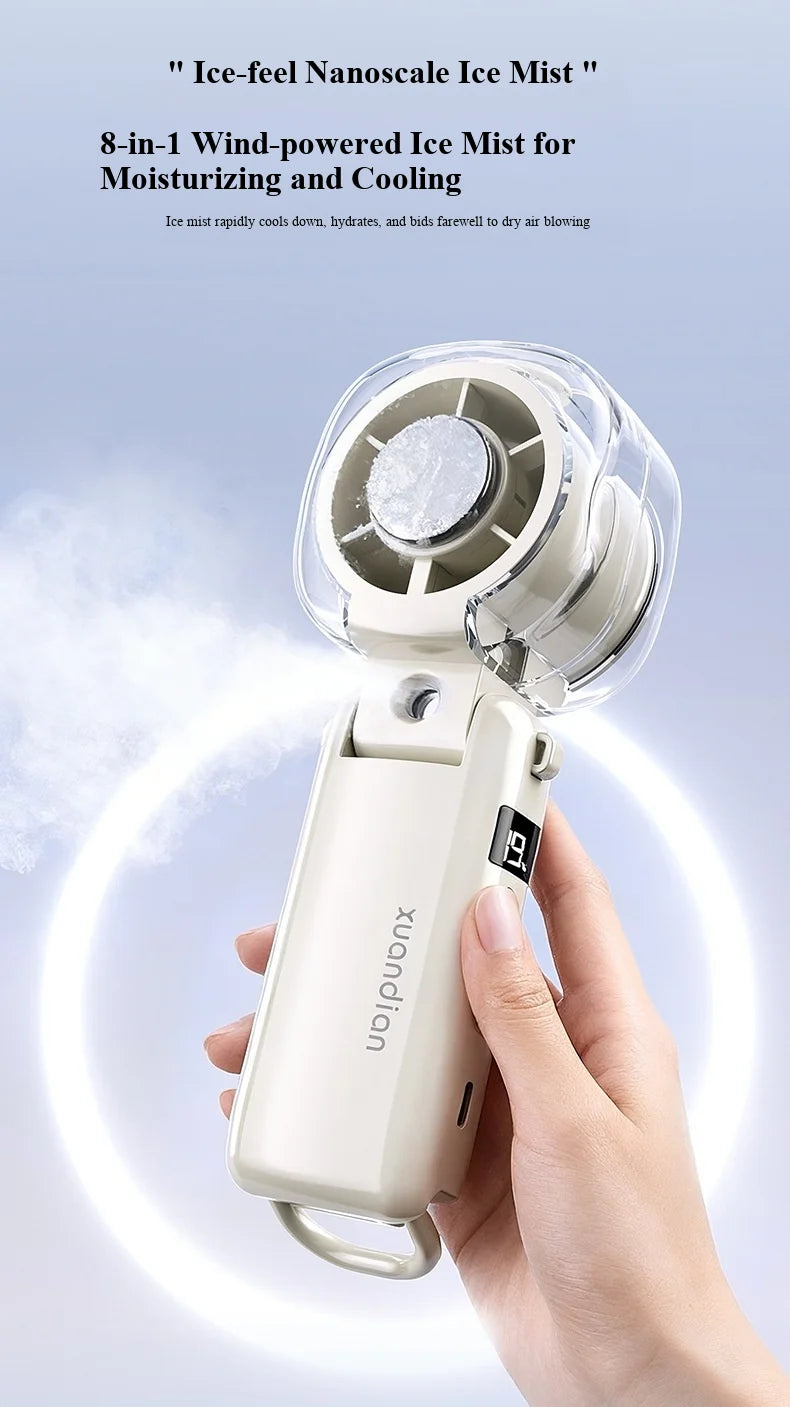 2026 New High-Speed Fan Desktop Folding Digital Display Neck-Hanging Ice Spray Humidifying Mini Handheld Small Fan
