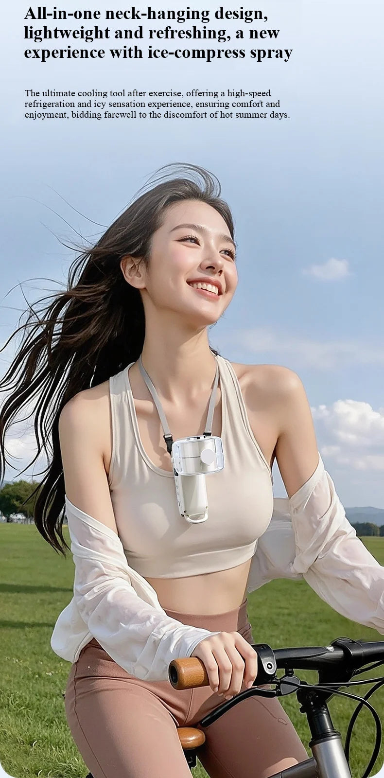 2026 New High-Speed Fan Desktop Folding Digital Display Neck-Hanging Ice Spray Humidifying Mini Handheld Small Fan