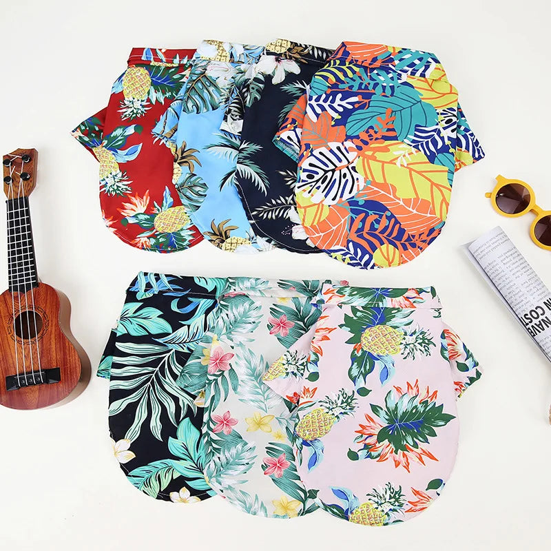 Plus Size Dog Summer Breathable Hawaiian Floral Pet Shirt Universal for Teddy Golden Retriever Labrador Pet Holiday Clothes