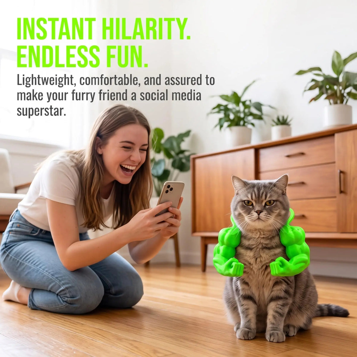 3D Printed Buff Muscle Arms Pet Costume, Funny Hulk Cosplay Accessory for Cats and Small Dogs, Hilarious Halloween Party Photo P