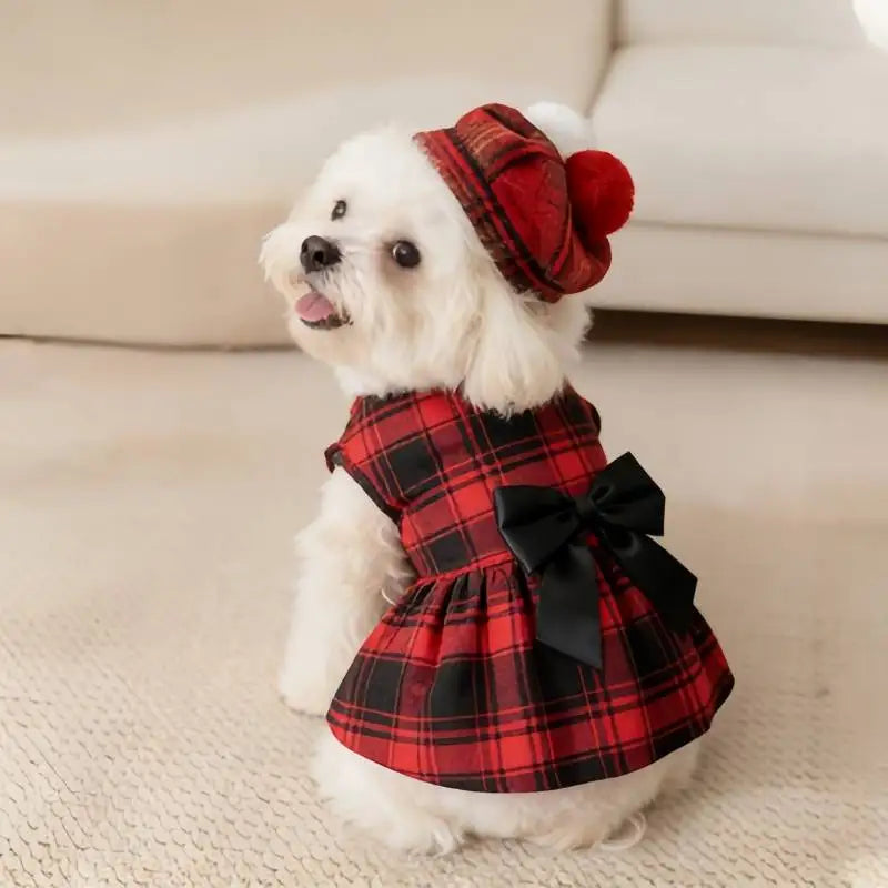 Pet Dog Clothes Plaid Shirt Suit Tie Gown Spring Summer Puppy Coat Teddy Bear Pomeranian Vest Small-Medium Dog Cat Pet Costume