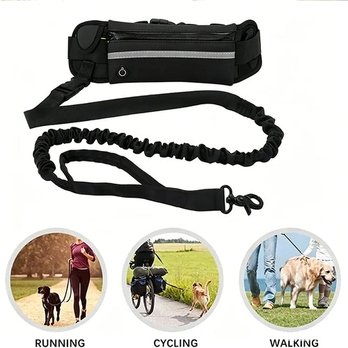 Dog Running Waist Leash Nylon Pet Leash with Waist Bag Retractable Elastic Belt Dog Traction Rope Reflective Belt Buckle