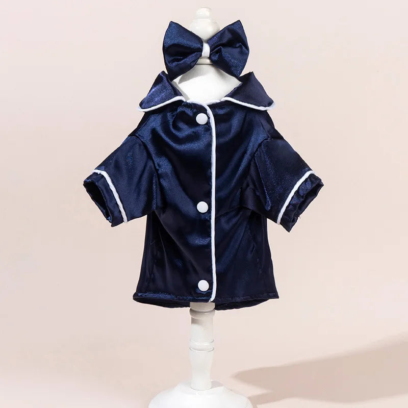 Dog Pajamas Set with Bow Headband, Satin Pet Sleepwear, Cute Soft Puppy Clothes for Small Dogs and Cats