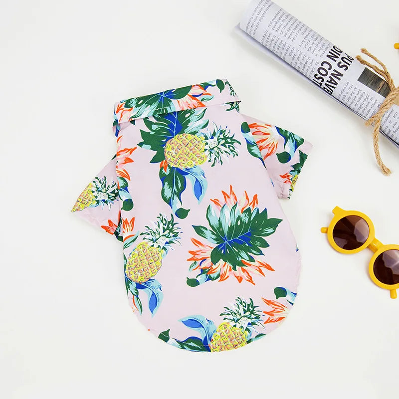 Plus Size Dog Summer Breathable Hawaiian Floral Pet Shirt Universal for Teddy Golden Retriever Labrador Pet Holiday Clothes