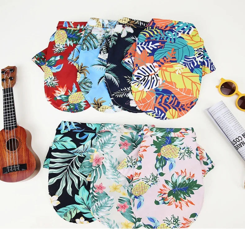 Plus Size Dog Summer Breathable Hawaiian Floral Pet Shirt Universal for Teddy Golden Retriever Labrador Pet Holiday Clothes
