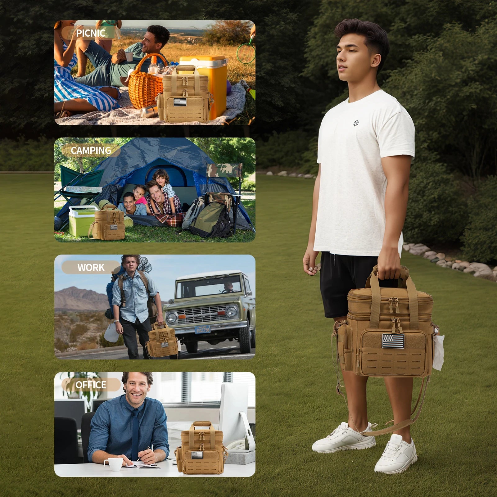 18L Insulated Cooler Bag Tactical Lunch Box for Men Expandable Work Camping Outdoor Picnic Heavy Duty Leakproof Thermal Bag