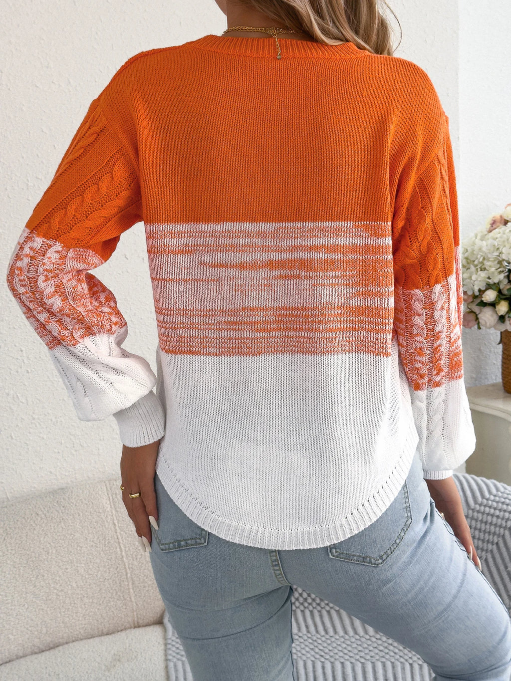 Woman Casual Color Block Striped Sweater Round Neck Lantern Long Sleeve Twist Knitted Tops for 2026 Autumn Winter Women Clothes