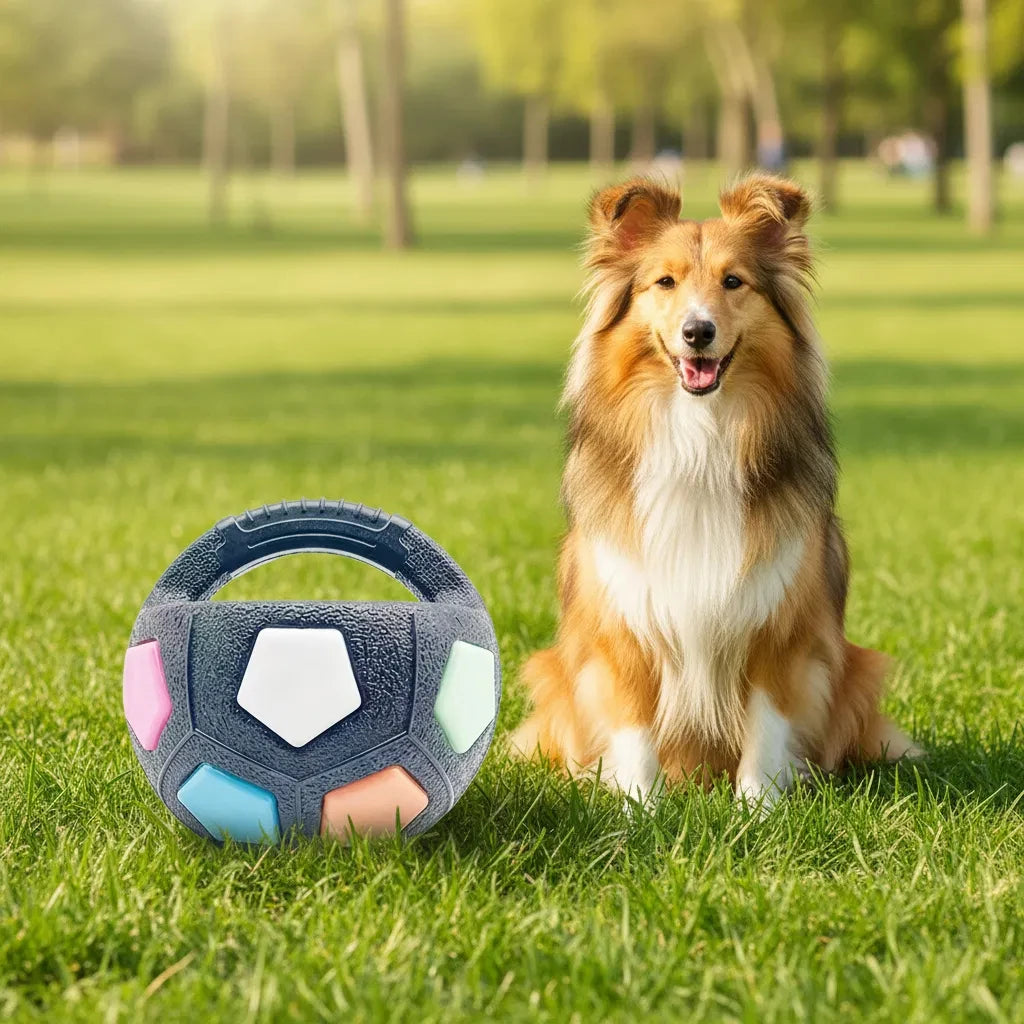 Soccer Ball Pet Vocal Toy, Durable TPR Material, Dog Toy With Carrying Handle, Suitable for Throwing , Interactive Pet Toy