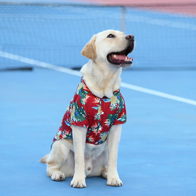 Plus Size Dog Summer Breathable Hawaiian Floral Pet Shirt Universal for Teddy Golden Retriever Labrador Pet Holiday Clothes