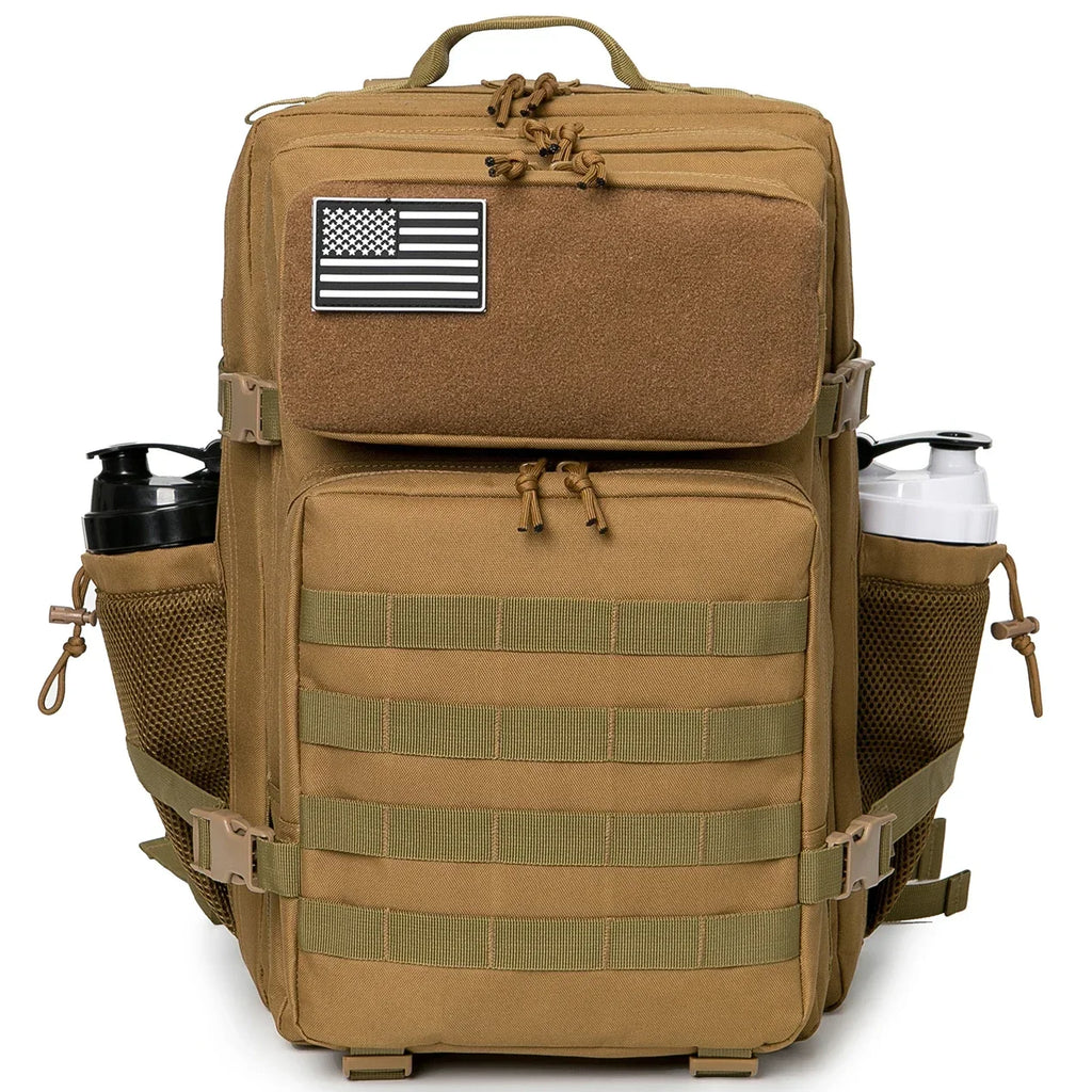 45L Large Capacity Tactical Fishing Backpack Angling Rucksack with Dual Water Bottle Cup Holders Outdoor Camping Fishing Tackle Storage Backpack for Sea Fishing Bank Fishing Hiking Trekking Travel Sports EDC Daily Carry Outdo