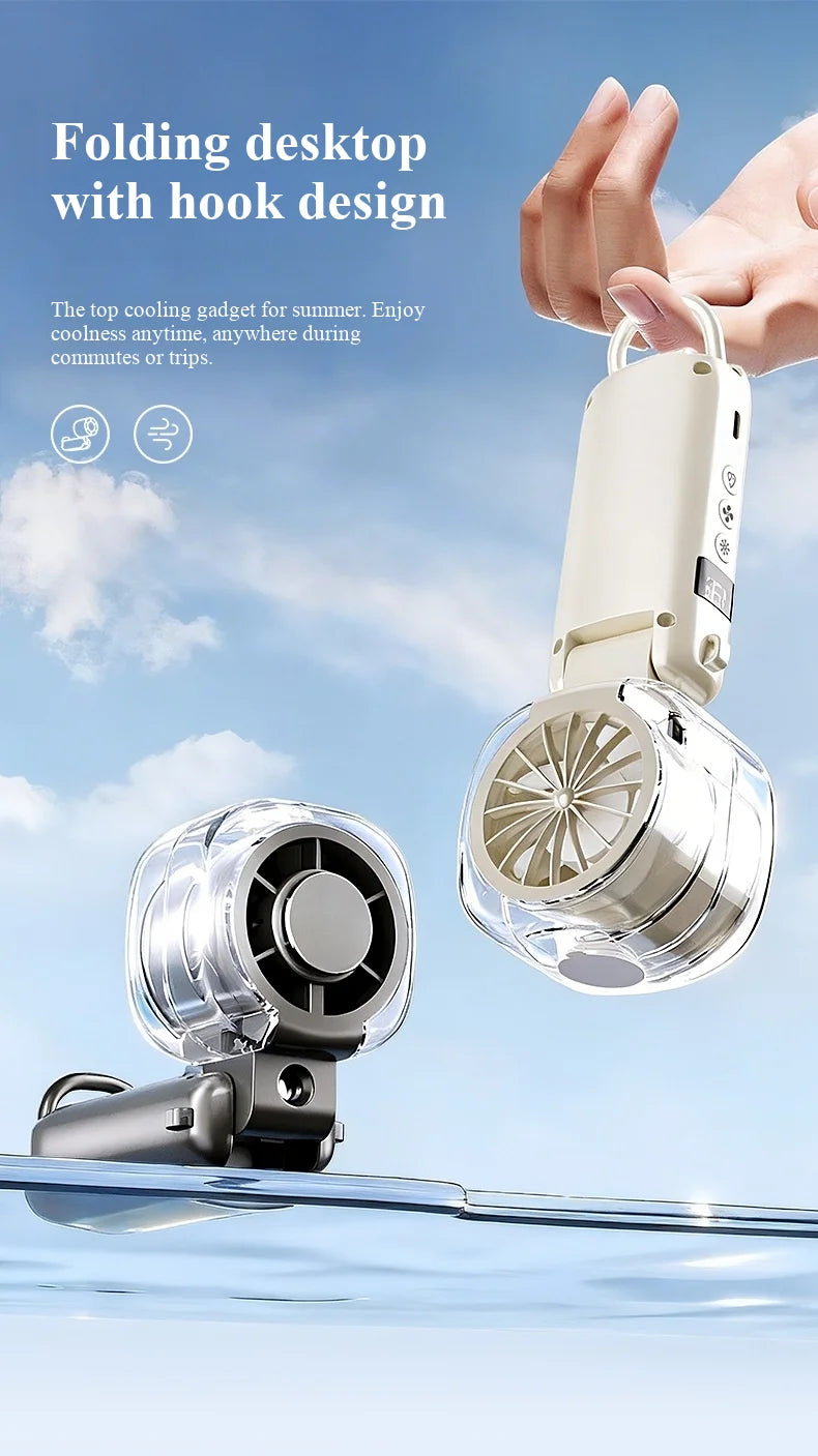 2026 New High-Speed Fan Desktop Folding Digital Display Neck-Hanging Ice Spray Humidifying Mini Handheld Small Fan