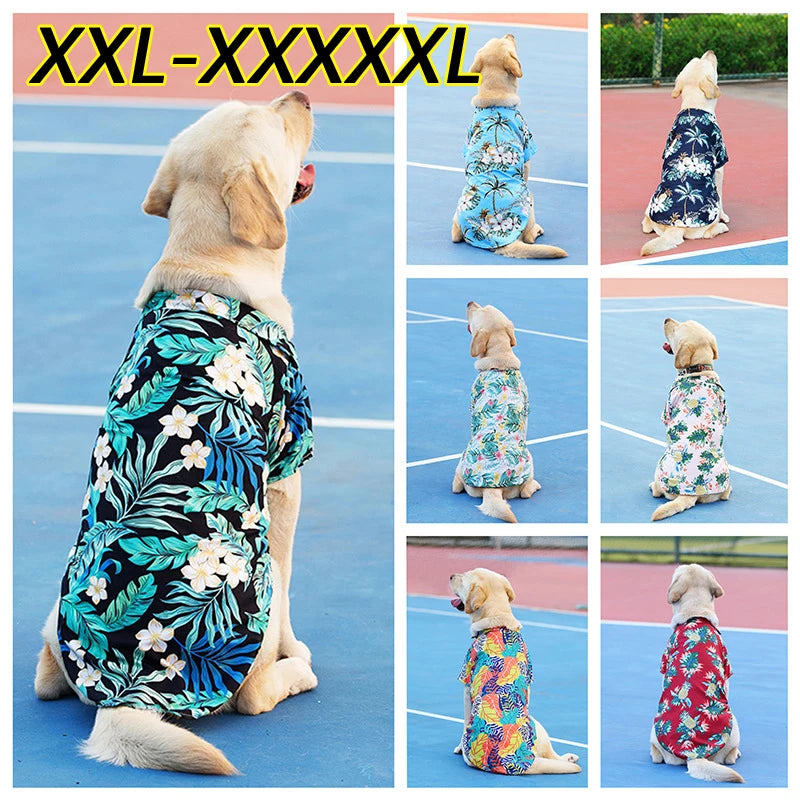 Plus Size Dog Summer Breathable Hawaiian Floral Pet Shirt Universal for Teddy Golden Retriever Labrador Pet Holiday Clothes
