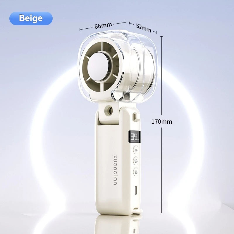 2026 New High-Speed Fan Desktop Folding Digital Display Neck-Hanging Ice Spray Humidifying Mini Handheld Small Fan