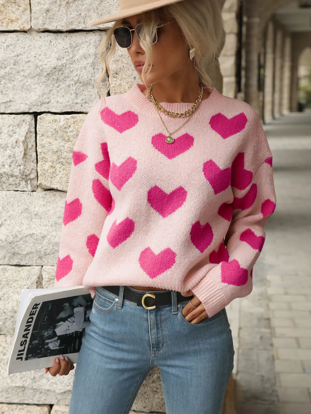 TEMUCross-Border New Products2026Autumn European and American casual top, Valentine's Day round-neck long-sleeve heart-patterned