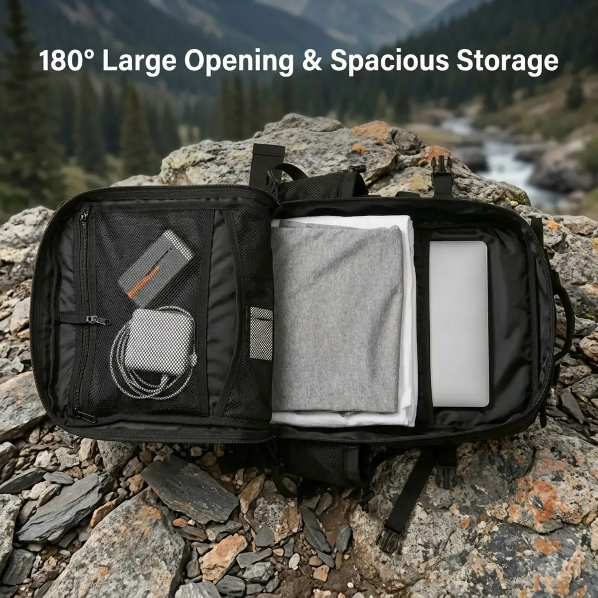 45L Large Capacity Tactical Fishing Backpack Angling Rucksack with Dual Water Bottle Cup Holders Outdoor Camping Fishing Tackle Storage Backpack for Sea Fishing Bank Fishing Hiking Trekking Travel Sports EDC Daily Carry Outdo