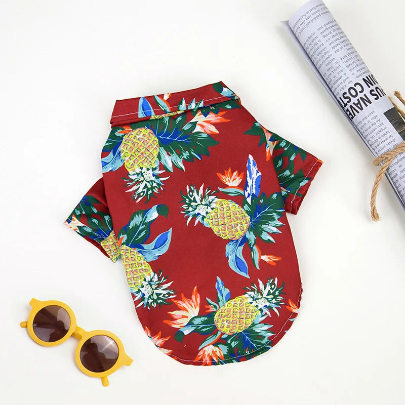 Plus Size Dog Summer Breathable Hawaiian Floral Pet Shirt Universal for Teddy Golden Retriever Labrador Pet Holiday Clothes