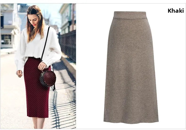 Elegant Mid-Length plus Size Woolen Half Skirt Women's Fashion Spring Autumn Winter Seasonal Batwing Style Skirt