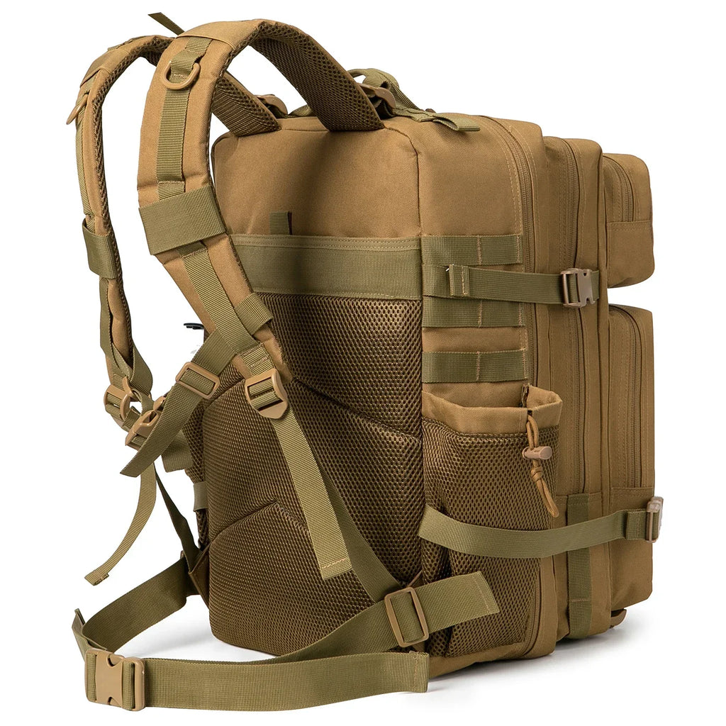 45L Large Capacity Tactical Fishing Backpack Angling Rucksack with Dual Water Bottle Cup Holders Outdoor Camping Fishing Tackle Storage Backpack for Sea Fishing Bank Fishing Hiking Trekking Travel Sports EDC Daily Carry Outdo