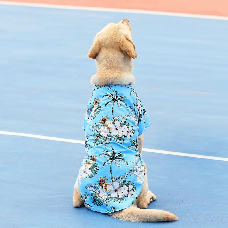 Plus Size Dog Summer Breathable Hawaiian Floral Pet Shirt Universal for Teddy Golden Retriever Labrador Pet Holiday Clothes