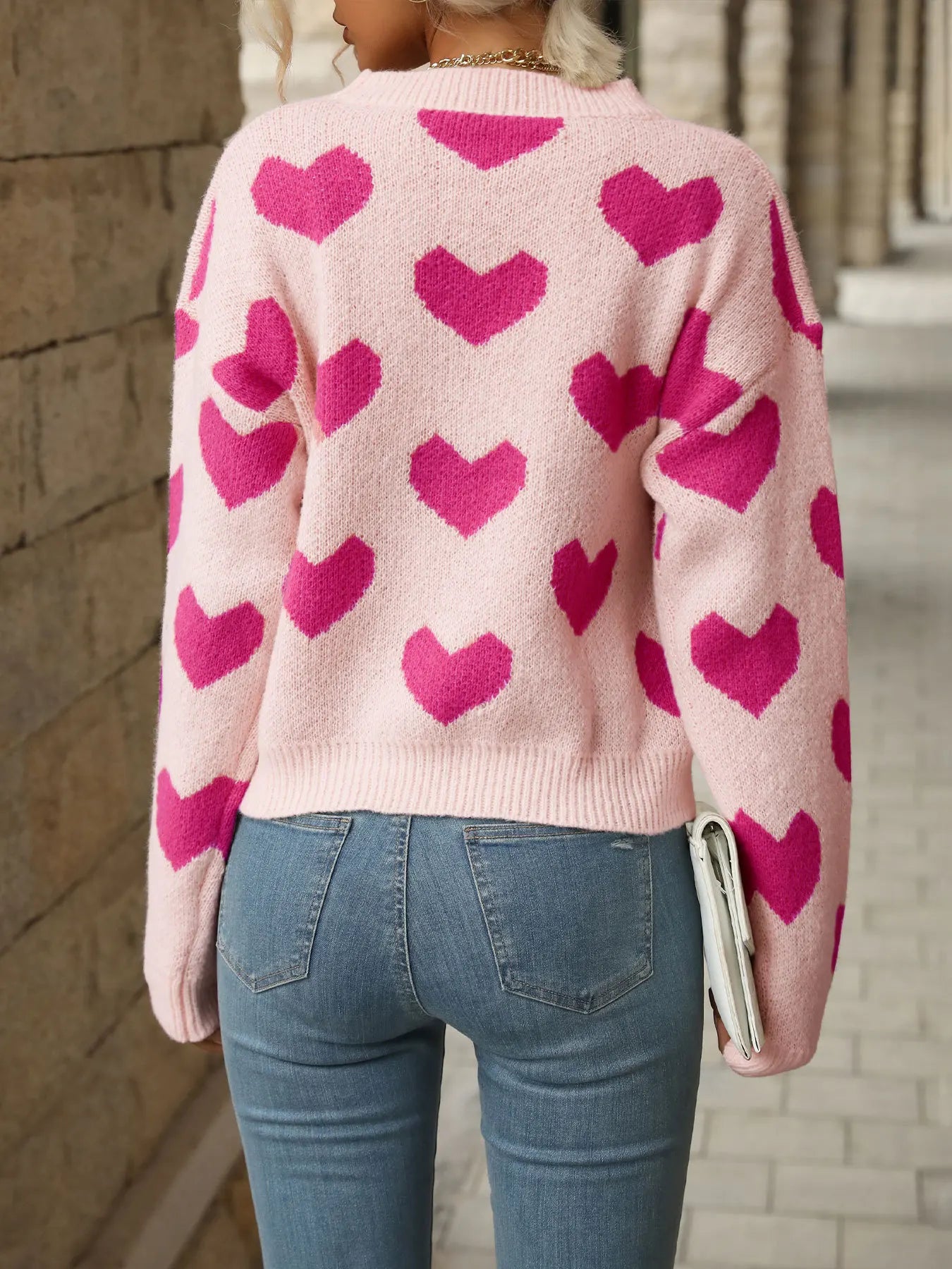 TEMUCross-Border New Products2026Autumn European and American casual top, Valentine's Day round-neck long-sleeve heart-patterned