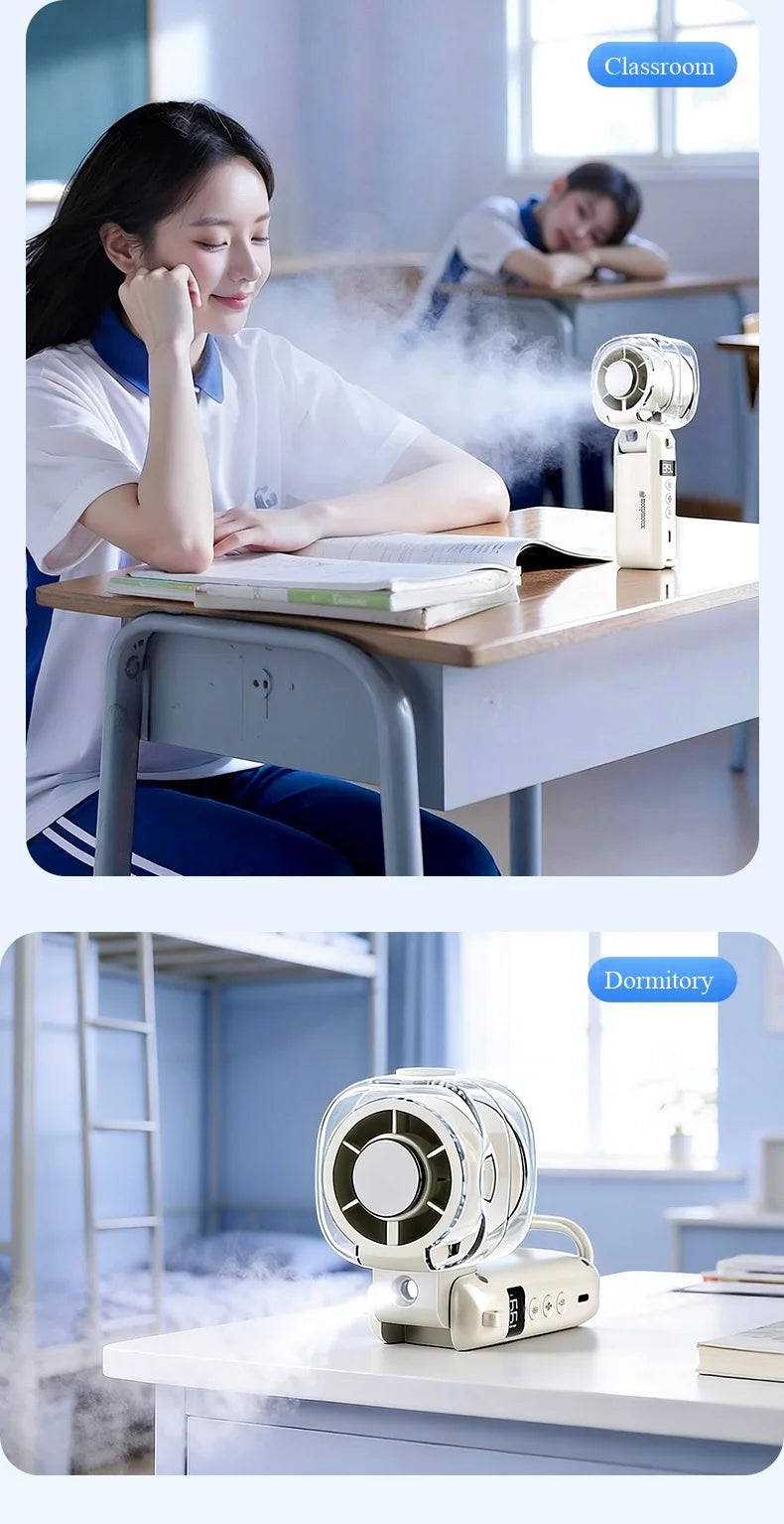 2026 New High-Speed Fan Desktop Folding Digital Display Neck-Hanging Ice Spray Humidifying Mini Handheld Small Fan