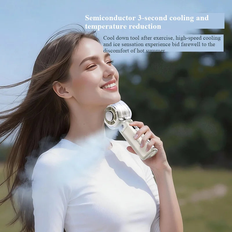 2026 New High-Speed Fan Desktop Folding Digital Display Neck-Hanging Ice Spray Humidifying Mini Handheld Small Fan