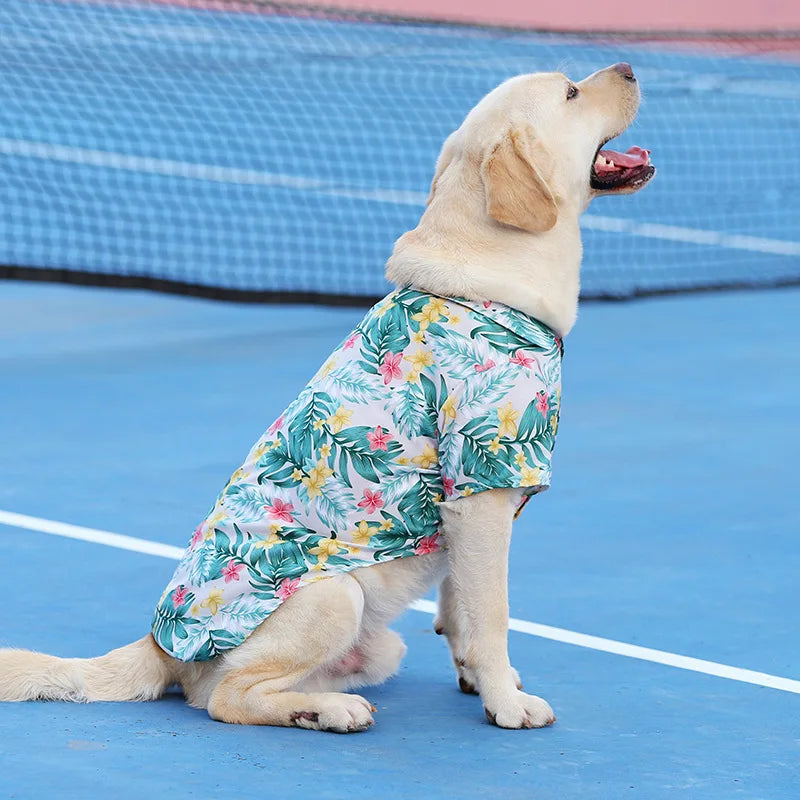 Plus Size Dog Summer Breathable Hawaiian Floral Pet Shirt Universal for Teddy Golden Retriever Labrador Pet Holiday Clothes