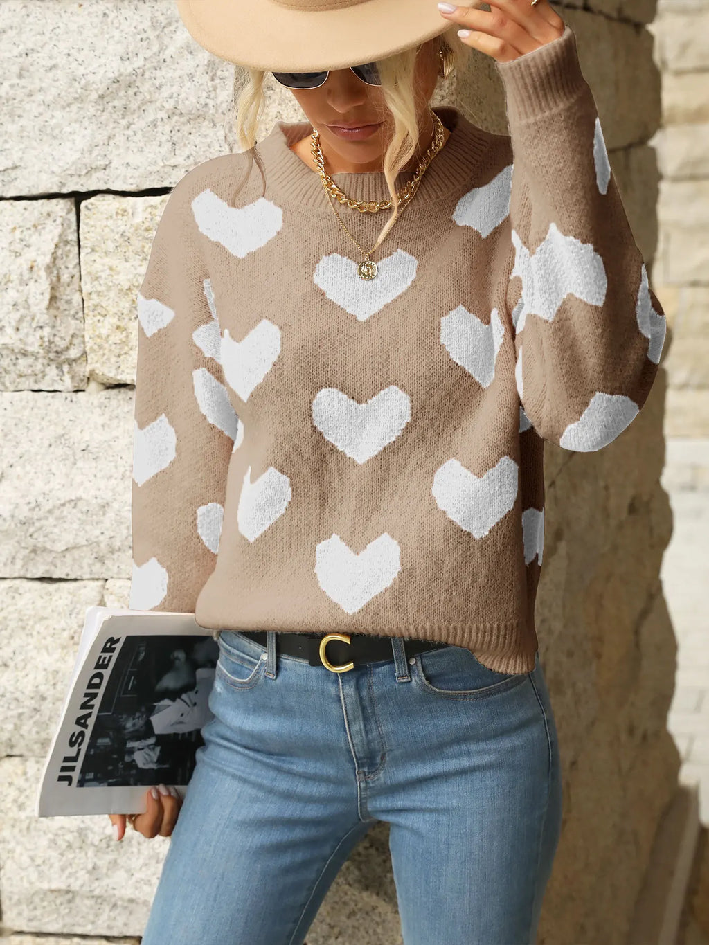 TEMUCross-Border New Products2026Autumn European and American casual top, Valentine's Day round-neck long-sleeve heart-patterned