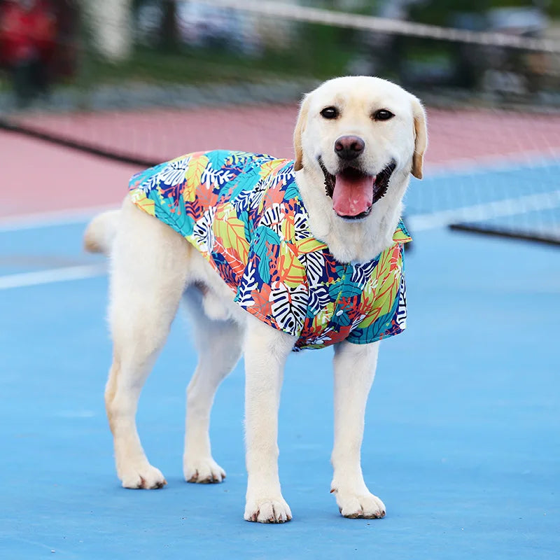 Plus Size Dog Summer Breathable Hawaiian Floral Pet Shirt Universal for Teddy Golden Retriever Labrador Pet Holiday Clothes