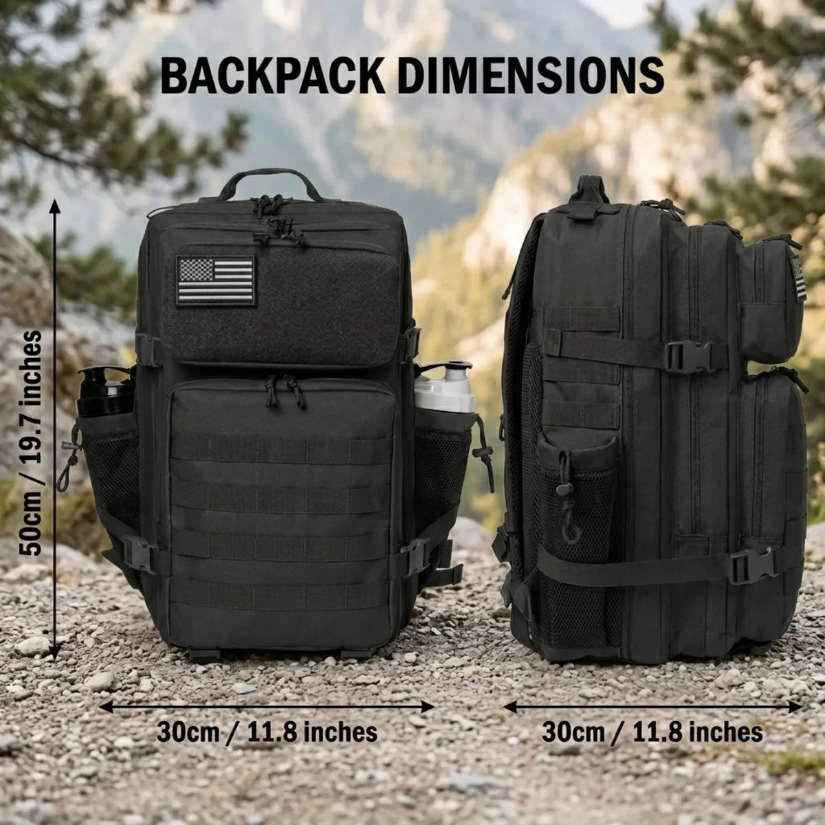 45L Large Capacity Tactical Fishing Backpack Angling Rucksack with Dual Water Bottle Cup Holders Outdoor Camping Fishing Tackle Storage Backpack for Sea Fishing Bank Fishing Hiking Trekking Travel Sports EDC Daily Carry Outdo