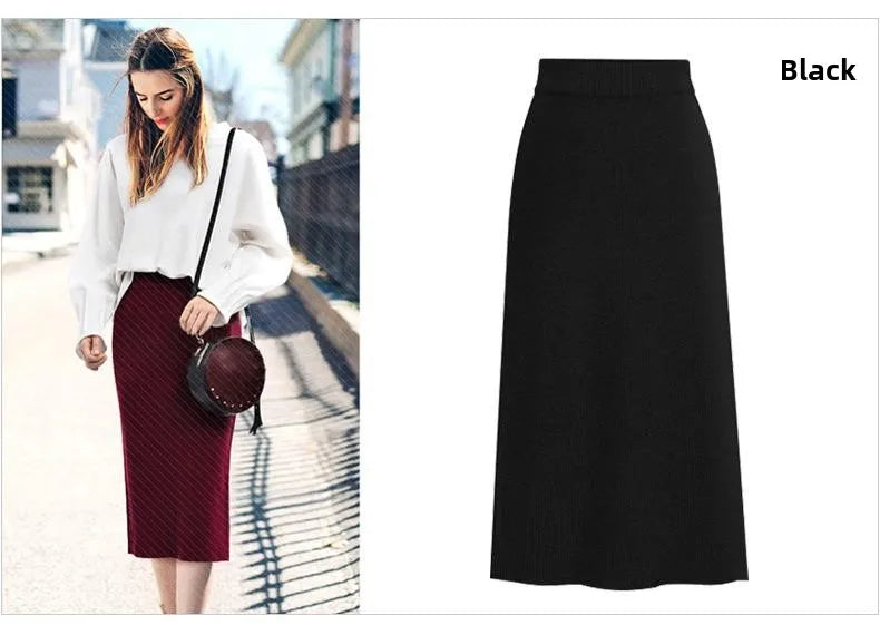 Elegant Mid-Length plus Size Woolen Half Skirt Women's Fashion Spring Autumn Winter Seasonal Batwing Style Skirt