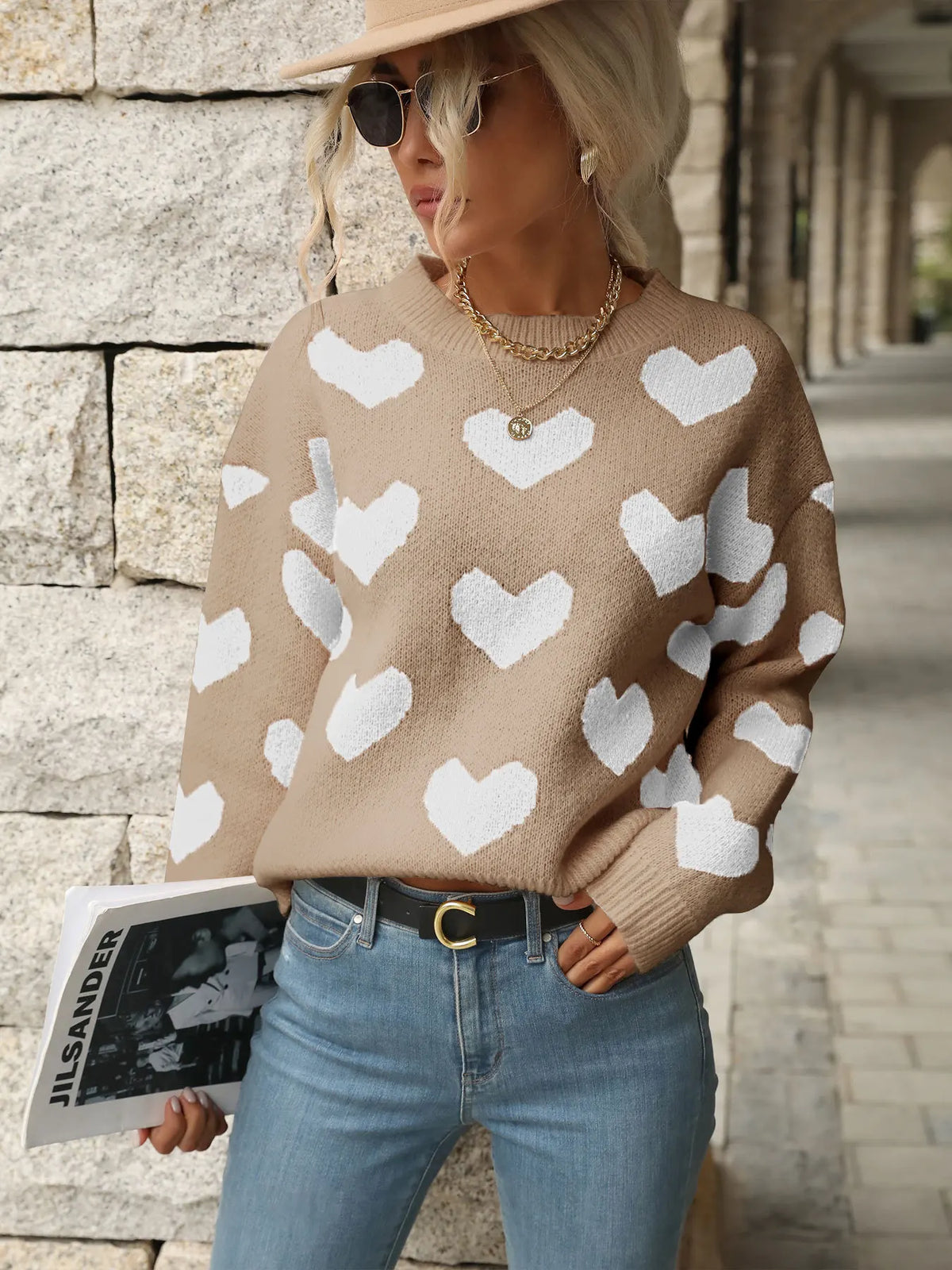 TEMUCross-Border New Products2026Autumn European and American casual top, Valentine's Day round-neck long-sleeve heart-patterned