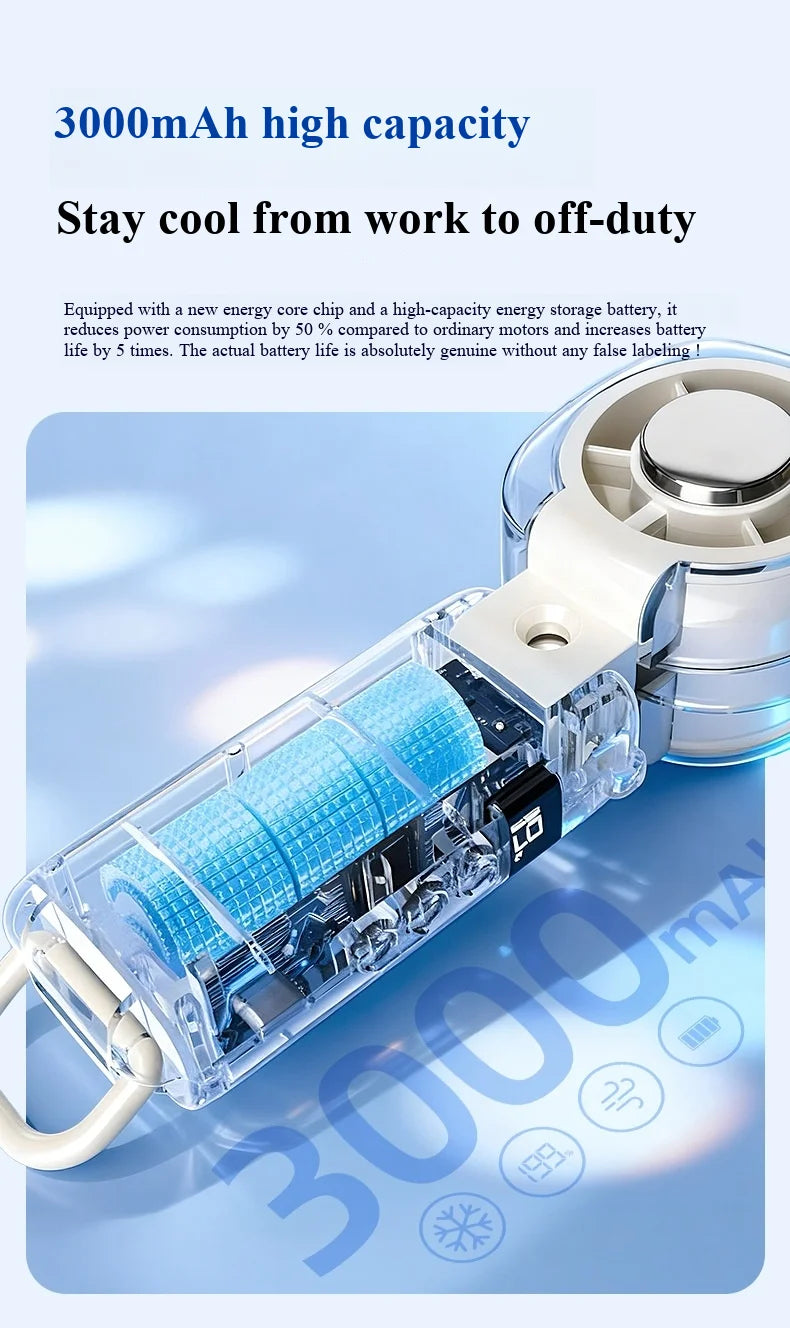 2026 New High-Speed Fan Desktop Folding Digital Display Neck-Hanging Ice Spray Humidifying Mini Handheld Small Fan